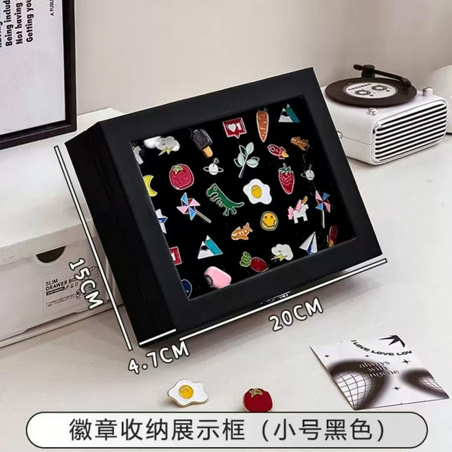 徽章展示框 獎牌別針胸針收藏陳列架 防氧化防塵透明收納盒, 1個, 無磁吸款 -一衹手剛剛好 小號皮質, 無磁吸款, 小號皮質