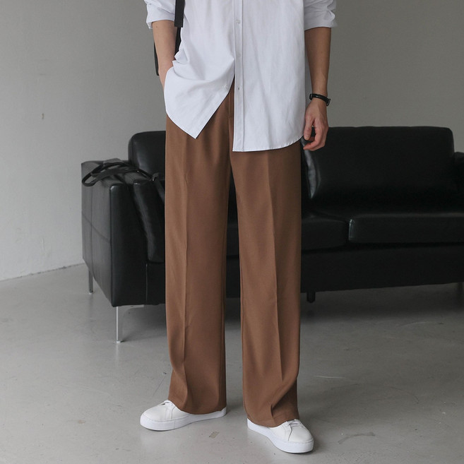 베이직바이블 남자 와이드팬츠 투턱 슬랙스 바지 남성 정장바지 밴딩 세미와이드