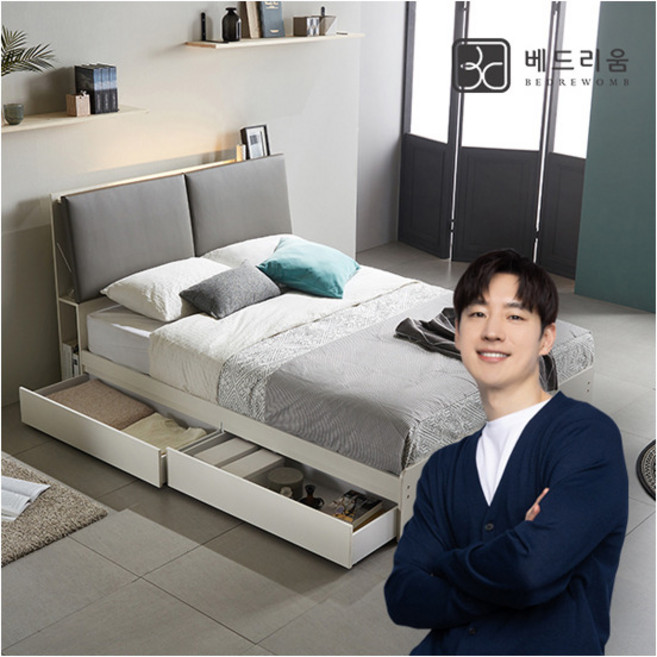 8위 - [금성침대 X 베드리움] [베드리움]블링 LED 서랍침대 SS + 독립 매트리스, 아이보리, 180mm