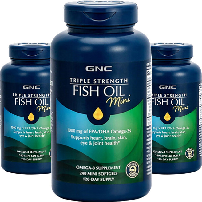 GNC 트리플 스트렝스 피쉬 오일 1000mg EPA DHA 오메가-3 미니 소프트젤, 240정, 3개