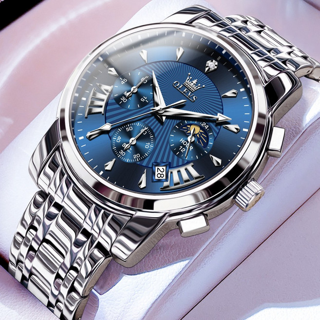 OLEVS 남성 시계 석영 럭셔리 명품 방수 야광 메탈 다기능