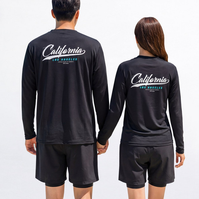 로이몬스터 남녀 캘리포니아 래쉬가드 상의+반바지 2장 세트 체형커버 빅사이즈/ROYMONSTER