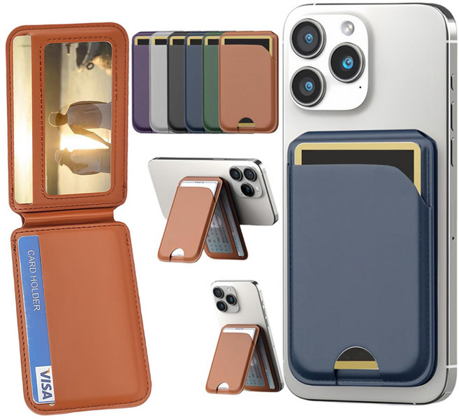 ReGENPOINT 맥세이프 PU 고급형 스탠드 카드 지갑거치대, 네이비