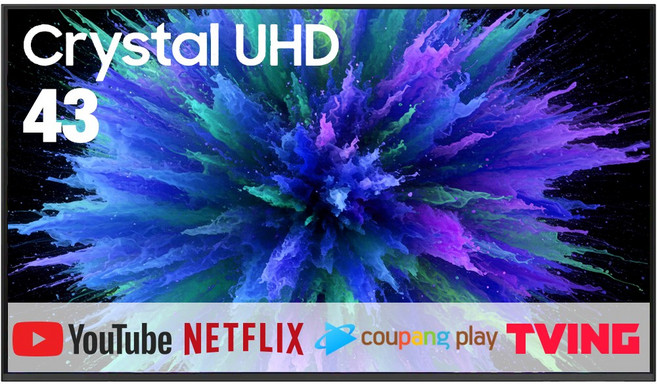 삼성전자 43인치(109cm) 크리스탈 UHD 4K 스마트 LED TV 엘이디 티비 유튜브 넷플릭스 티빙 왓챠 미러링 모텔 숙박업소 관공서 회의실 사무실, 스탠드형, 스마트TV, 고객직접설치