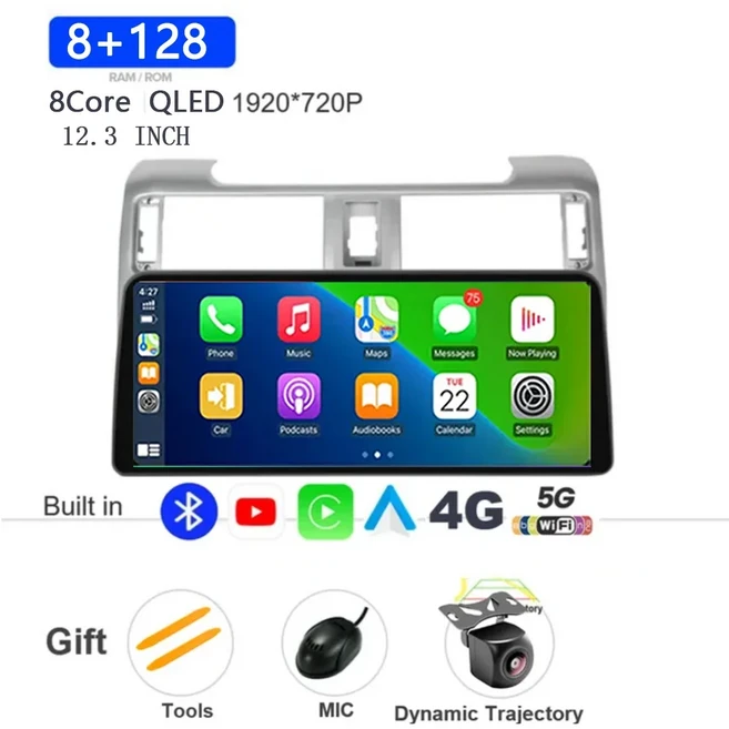 와이파이 라우터 12.3인치 안드로이드 13 토요타 4러너 2009-2017용 헤드 유닛 올인원 카 라디오 멀티미디, 07 8 128 4G AHD