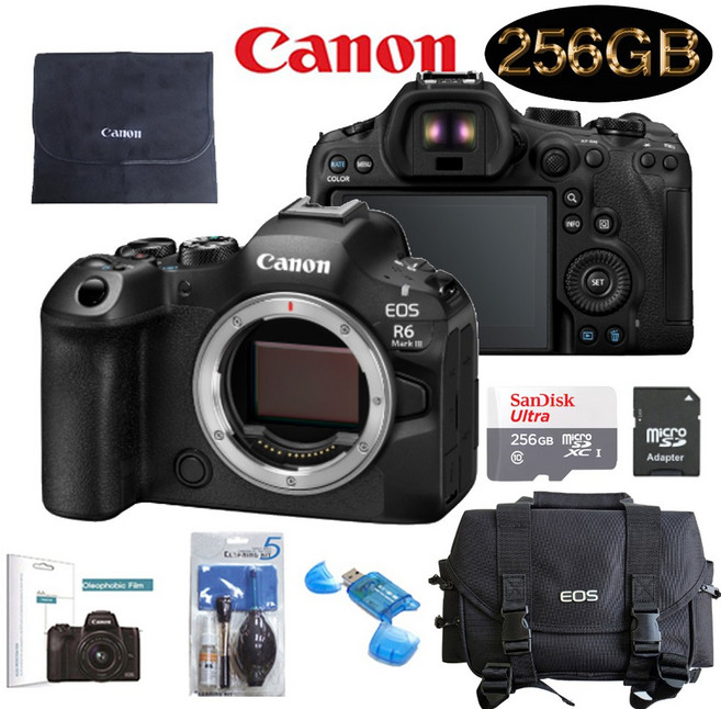 CANON EOS R6 MARK III BODY+256GB+정품대형가방+보호필름+리더기+크리닝킷+블랙포켓융 바디풀패키지