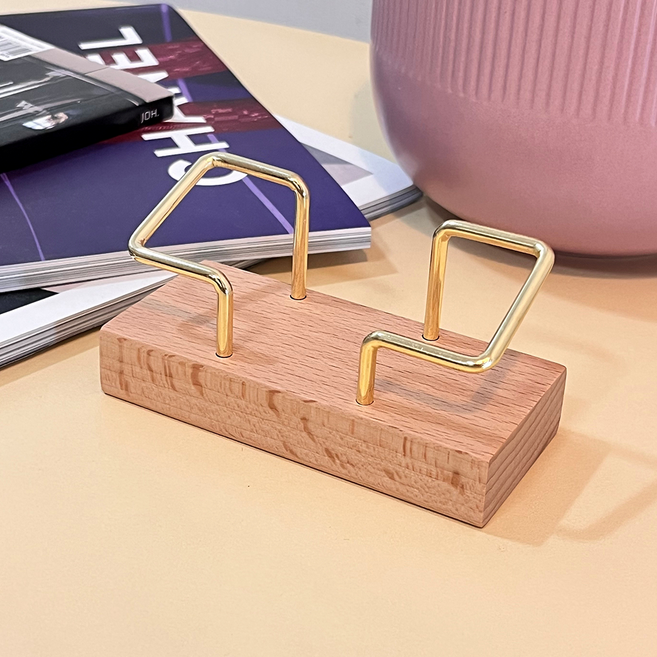 원목 황동 우드 명함꽂이 명함홀더 거치대 엽서 쿠폰 카드 받침대, 오크, 1개, 1단