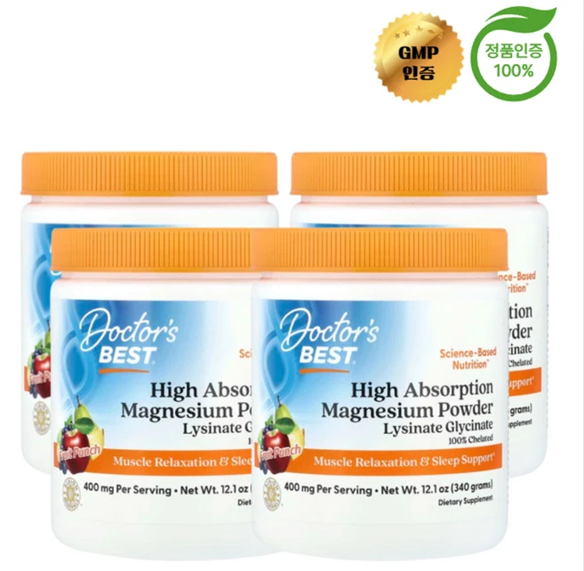 2+2 닥터스 베스트 고흡수 마그네슘 분말 과일 펀치 340g, 4개 - 쿠팡