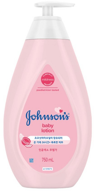 존슨즈 베이비 핑크 로션 750ml 1개 대용량 코코넛야자오일 파우더향 24시간촉촉