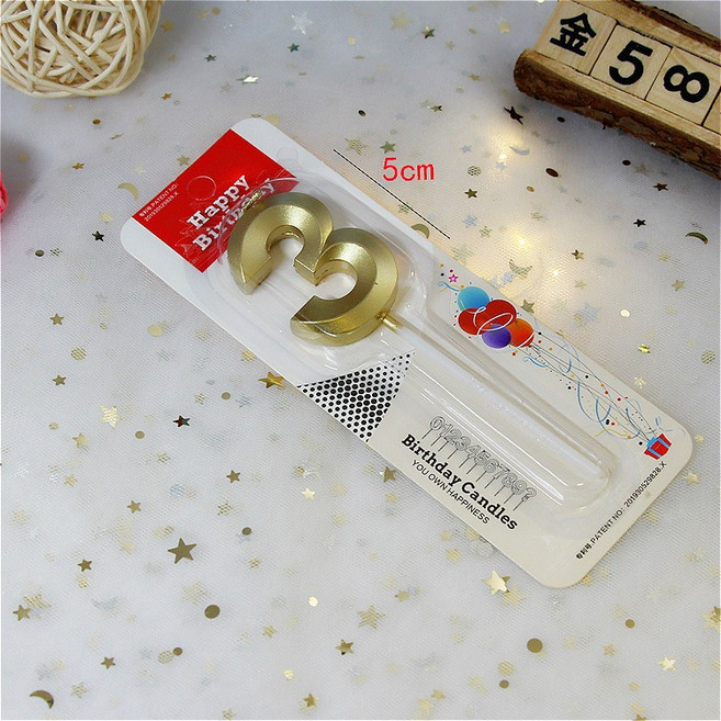 GoGraphy 數字蠟燭 金色生日蛋糕裝飾 5公分數字造型, 1個, 金-3