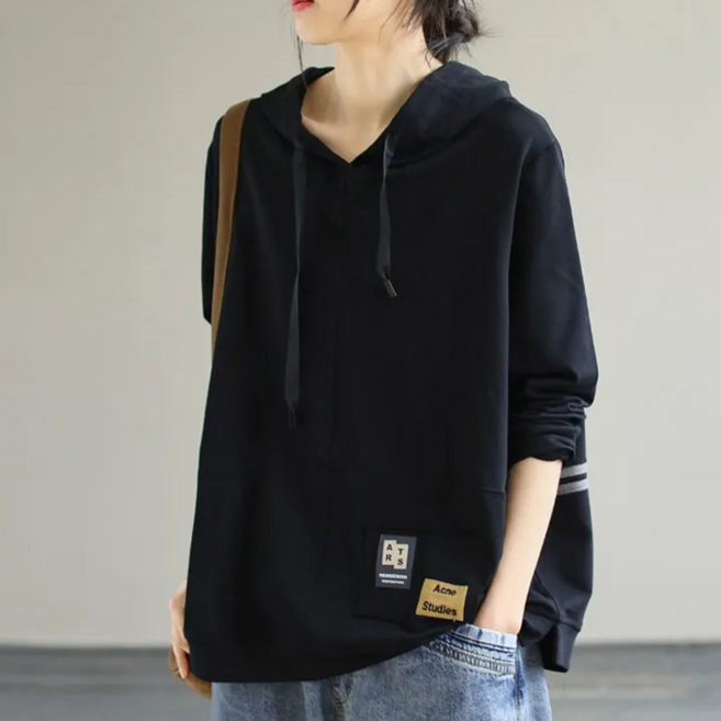 NUNUHANA 여성 빅사이즈 후드 긴팔 티셔츠 루즈핏