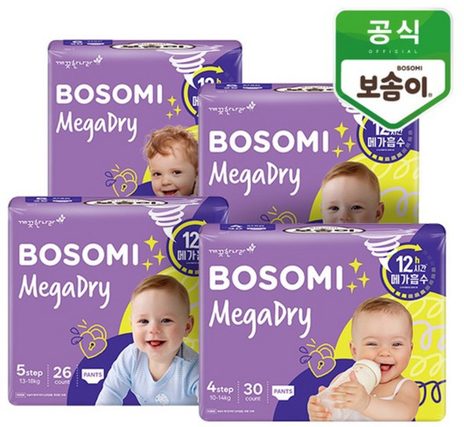 보솜이 메가드라이 남녀공용 팬티형 기저귀 특대형 26개입, 특대형(XL), 104매