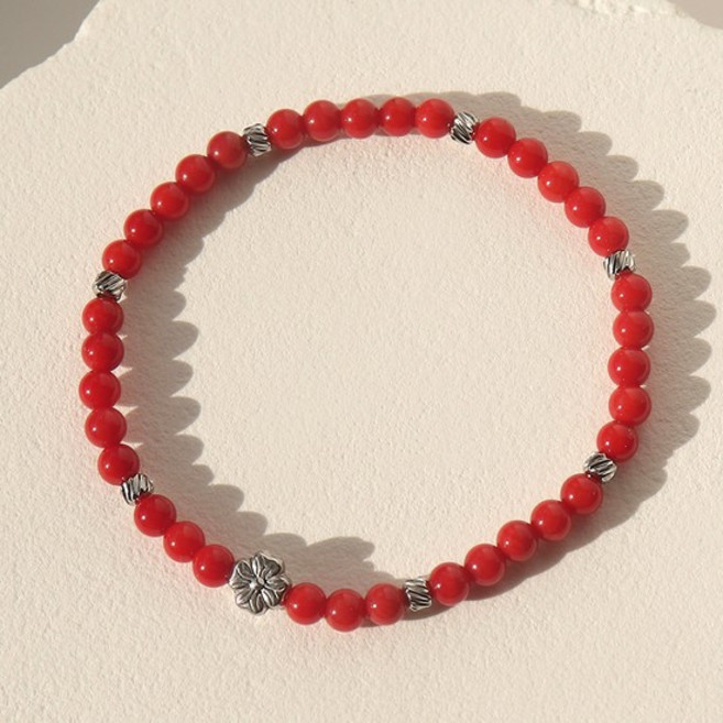 [선물포장] 빈티지 클로버 레드 코럴 팔찌