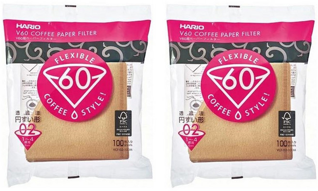 하리오 V60 커피필터 여과지 1-4잔용 브라운, 2개, 100개