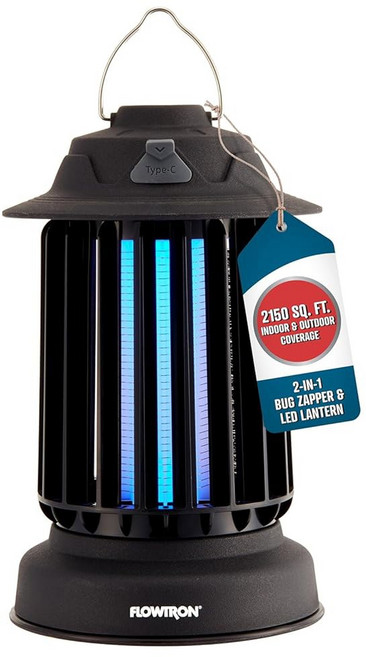 론 버그 재퍼 랜턴 2 in 1 전기 모기 퇴치기 및 LED 캠핑 2150 평방 피트 커버 2000mAh 충전식 배터리 파티오 야외 실내용 셀프 클리닝