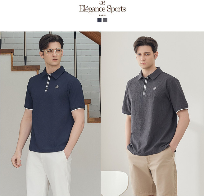 [Elégance Sports] 26SS 남성 썸머 메쉬 시어서커 카라 티셔츠 2종