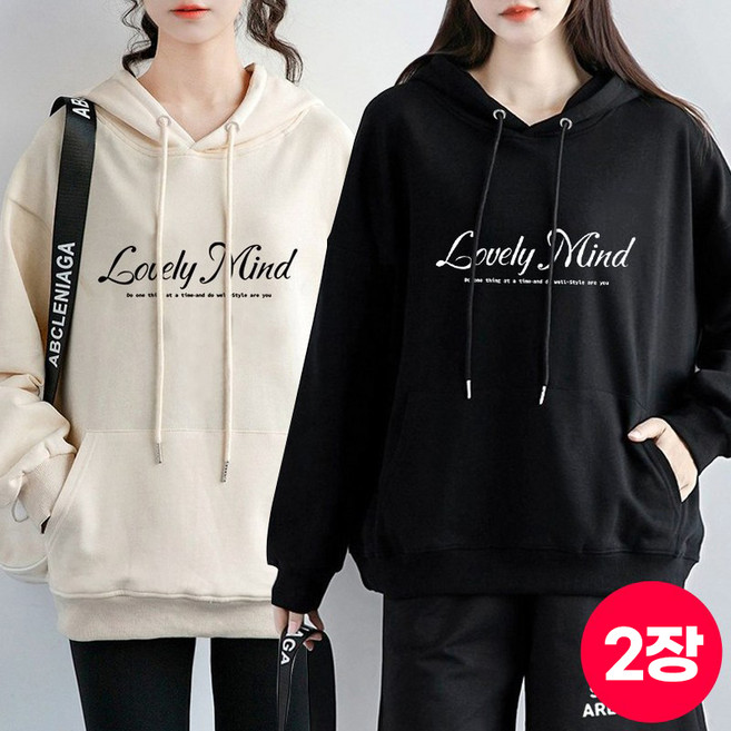 [1+1] 스타일아유 가을 겨울 여성 후드티 루즈핏 빅사이즈 오버핏 레터링 프린트 310g면혼방 남녀공용 맨투맨 티셔츠 TS2149