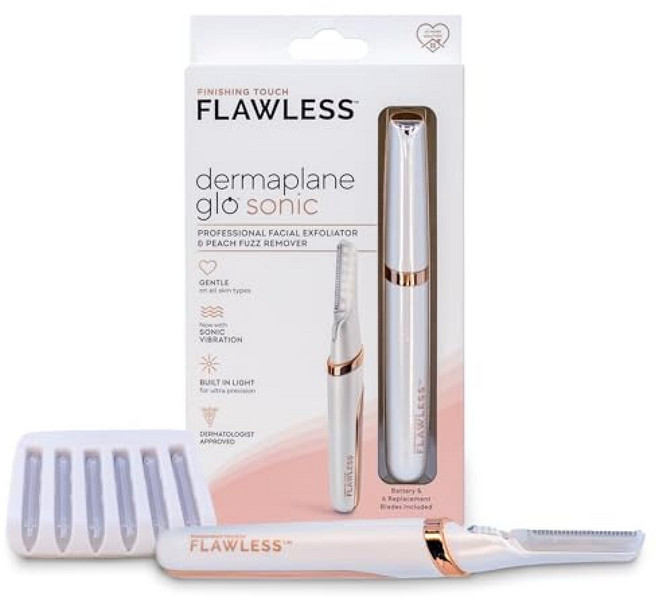 Finishing Touch Flawless Dermaplane 페이셜 각질 제거제 및 제모기 여성용 얼굴 제모, 1 Count (Pack of 1), 전기 페이스 면도기