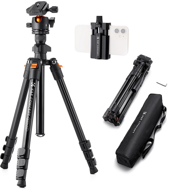 K&F CONCEPT 4단 전문 카메라 삼각대 + 볼헤드, K234A0-BH-28L, 1개
