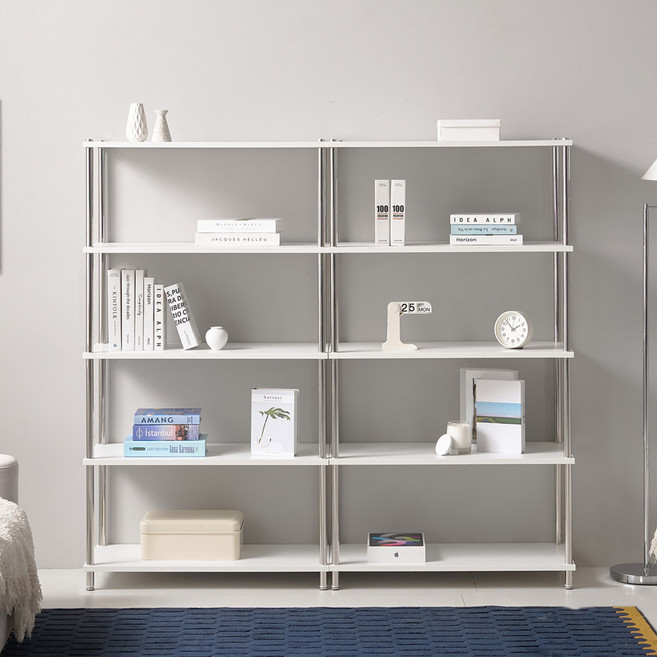 프리메이드 스테인리스 팬트리 수납 선반 책장 책꽂이 장식장, 3단, 화이트+실버