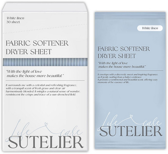 수뜰리에 에센스 건조기시트 섬유유연제 화이트린넨향 본품, 1개, 30개입