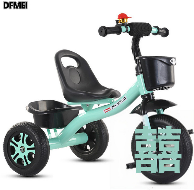 DFMEI 兒童三輪車腳踏手推車自行車1-3-2-6歲大號嬰幼腳蹬三輪單車童車., 1個, 1cm, 湖綠色高彩彩輪-無推把---特價商品:參考詳情