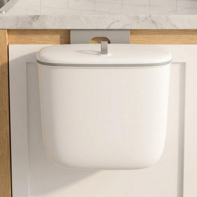 여섯시상점 주방 싱크대 벽걸이 휴지통, 크림화이트