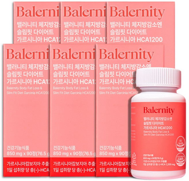 밸러니티 체지방감소엔 슬림핏 가르시니아 다이어트 보조제 HCA1200, 6개, 90정
