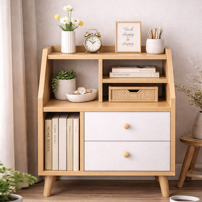 모아룸 침대 협탁 원목 서랍장 수납장 발통형 와이드, 1개, 우드