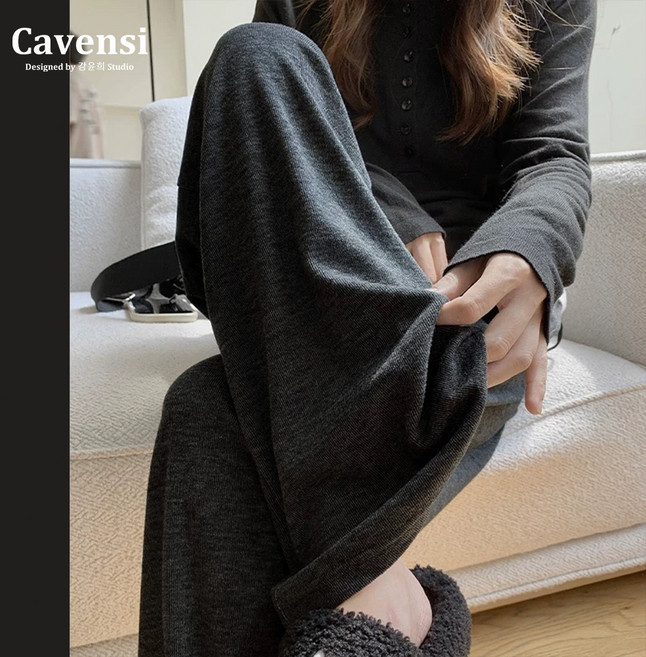 【Cavensi】秋冬必備!全尺碼秋冬糯米褲 針織闊腿褲 拖地褲 針織雲朵糯米褲 長褲 休閒褲 垂感寬褲 A164