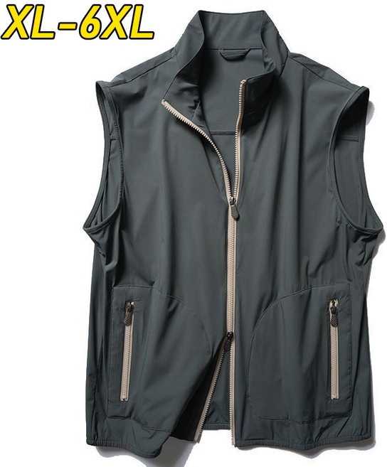 WEIHAN 남녀공용 캐주얼 민소매 조끼 베스트 빅사이즈 루즈핏 민소매 집업자켓 데일리룩 여름