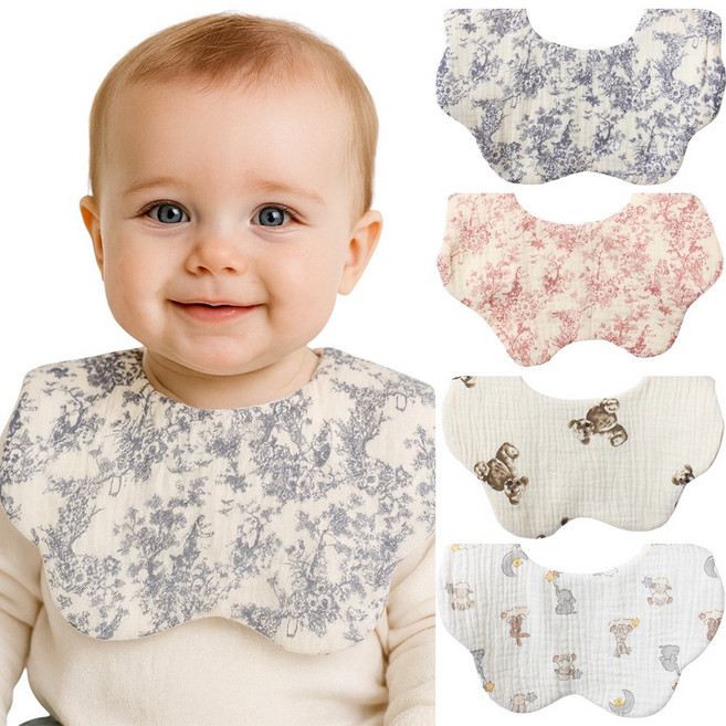 불로홈 요루 6중 거즈 롤링 아기 턱받이 4종 라운드세트, A세트, 1세트