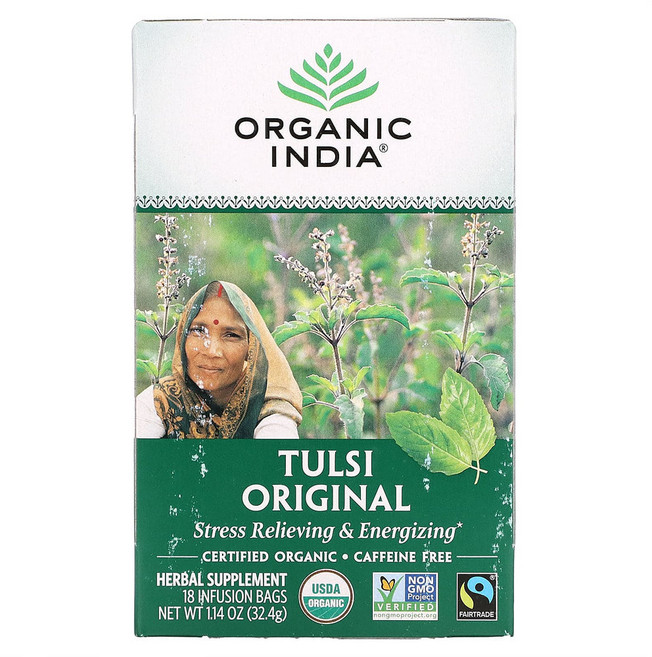 오가닉인디아 홀리바질 툴시 차 디카페인 티 오리지널 18티백 3팩 Tulsi Tea, 32.4g