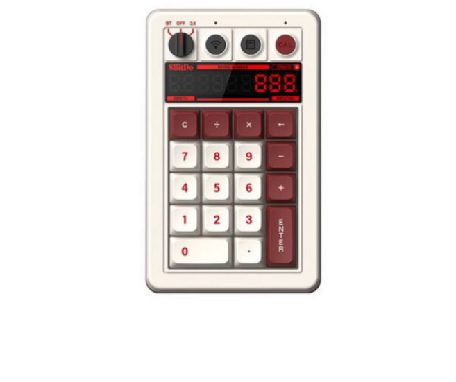 8Bitdo Retro18 레트로 숫자 무선 기계식 키보드 키패드 계산기 LED스크린 TOP구조 블루투스 1000mAh, C64버전 갈색