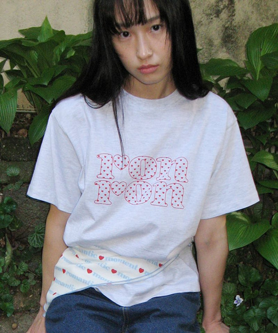 RONRON HEART 로고 BASIC FIT T 셔츠 화이트 MELNAGE