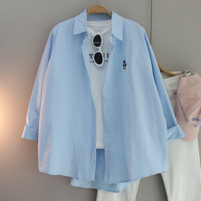 달콩 여성 빅사이즈 힙베어자수오버핏카라셔츠 긴팔 데일리룩