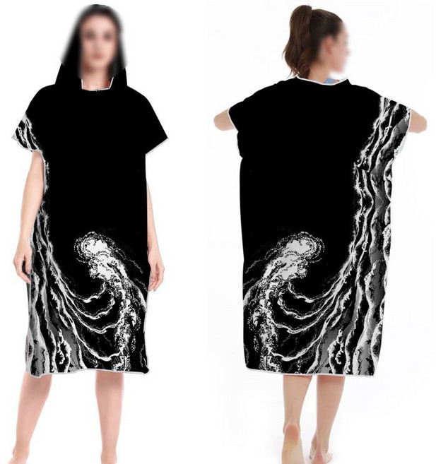 판초 타월 수영 목욕 비치 가운 재킷 지퍼 가디건 대형 성인 후드 집업, 원사이즈(신장 140~185cm에 적합), 37. 스냅 체결 - 블랙 스프레이, 1개