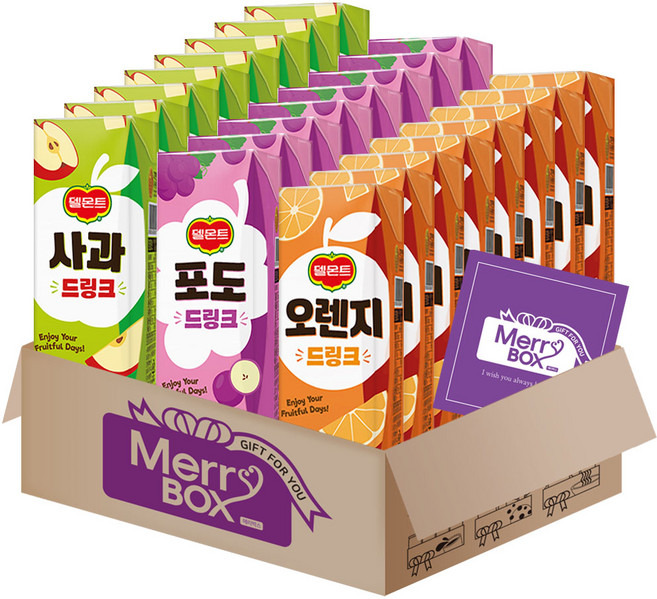 델몬트드링크 팩음료 혼합구성 (오렌지x10+사과x10+포도x10)+메세지카드, 1박스, 190ml