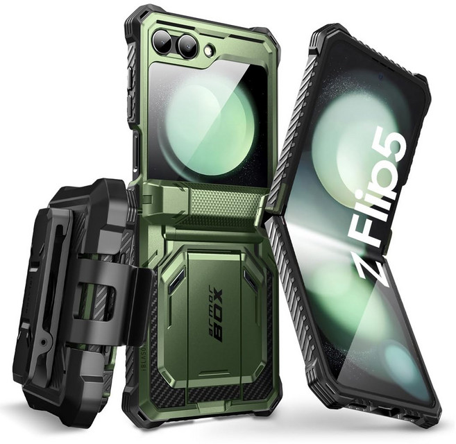 SUPCASE 아머박스 갤럭시 Z 플립4 플립5 러기드 풀커버 킥스탠드 케이스 (벨트클립포함), 그린