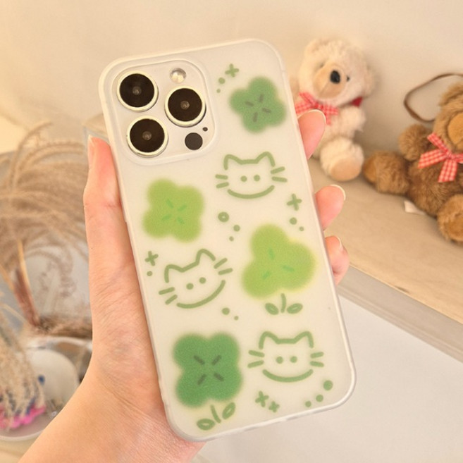 신상할인♥[반투명 클로버낙서]커플케이스 아이폰16 15 14 13 12 se3 프로 미니 맥스 갤럭시s25 s24 s23 s22 a24 a34 a35 플러스 울트