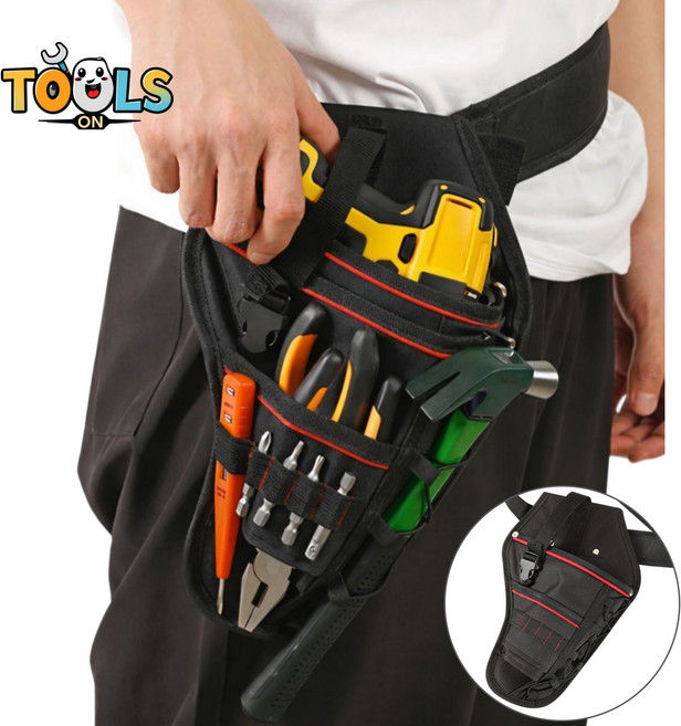 툴즈온 휴대용 툴벨트 허리공구벨트 허리공구가방 다용도 공구벨트 작업벨트, 1개
