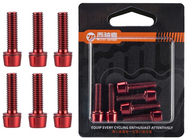 시그니처베이지 자전거 스템 나사 볼트 세트 YPZ435, 6개, 레드