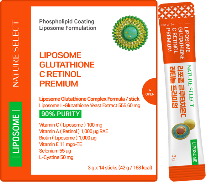 네이처셀렉 리포좀 글루타치온 C 레티놀 비오틴 100배 UP! 순도 90% 순수함량 500mg 식약청 인증, 42g, 1개