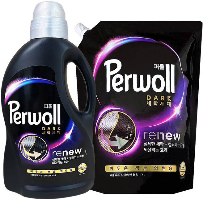 퍼울 세탁세제 용기+리필 / 어두운 의류용 컬러세탁 섬유 회복세제 -T.C, 다크, 1세트, 3.6L