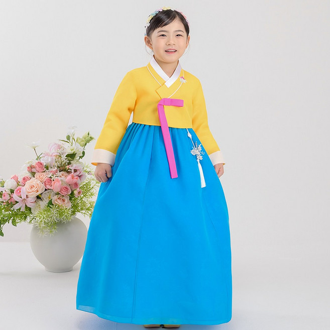 10위 - 한예빔 HB70017 여울꽃진 여아 아동 한복 드레스 어린이집 설날 추석빔 노랑 저고리