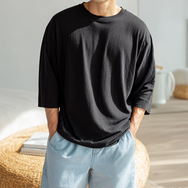 편옷사 남자 여름 오버핏 슬라브 무지 빅사이즈 7부티셔츠