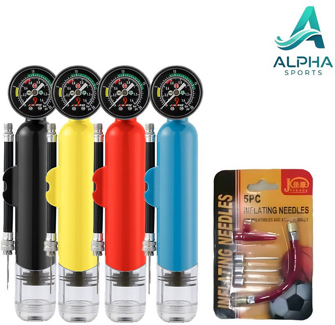 알파 휴대용 멀티에어펌프5PCS 공류자전거 압력게이지측정, 엘로우