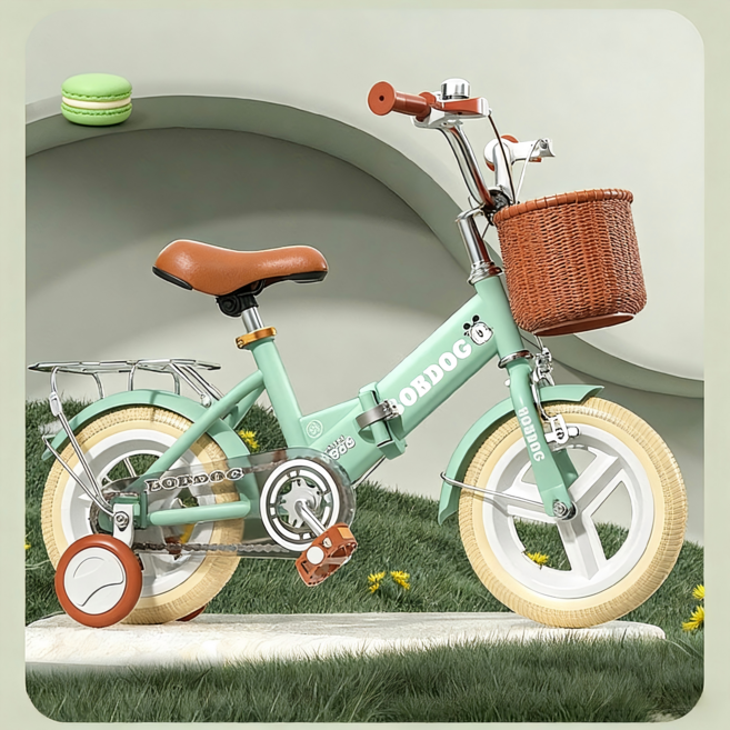 접이식 유아 자전거 보조바퀴 어린이 자전거 14인치 16인치, 1개, 100cm, 마카롱 그린