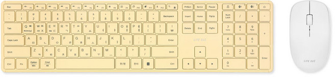 라이프썸 슬림 무선 블루투스 키보드(LFS-HA39) 마우스(LFS-HA50) 세트 3대기기페어링 동글포함 무소음 저소음 마우스키보드세트, 슬림키보드 레몬타르트, 마우스 화이트