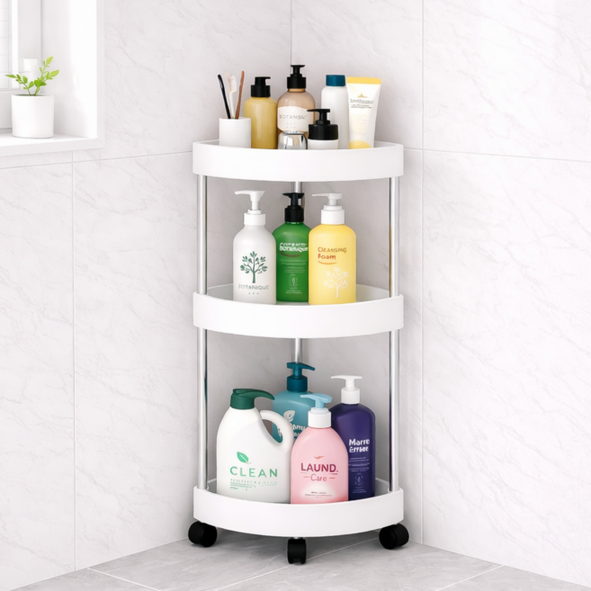 룸앤업 틈새수납 무타공 화장실 다용도 코너 선반, 화이트, 1개